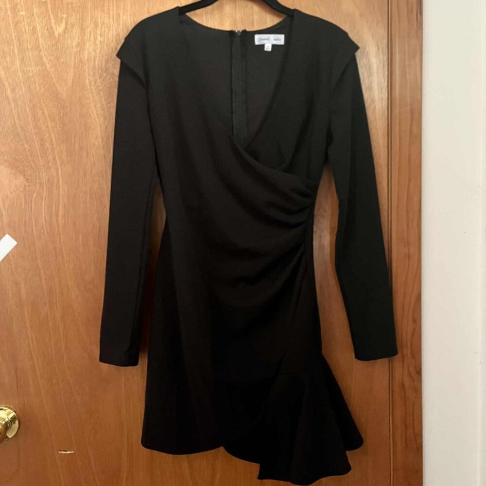 Emerald Sundae Wrap-Style Ruche Waist V-Neck Ruffle Detail Mini Dress Small